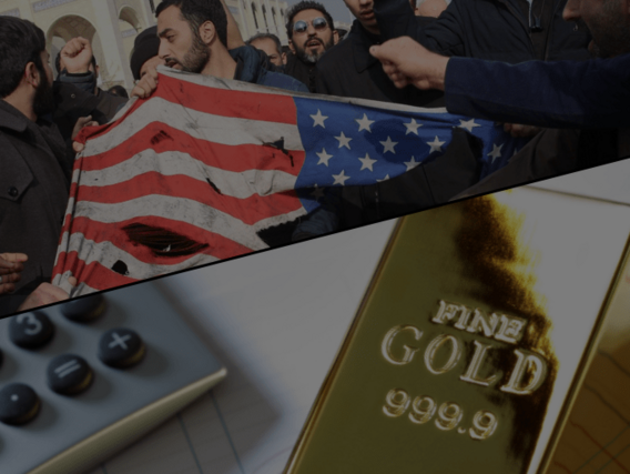 imagem em duas partes: bandeira americana e ouro
