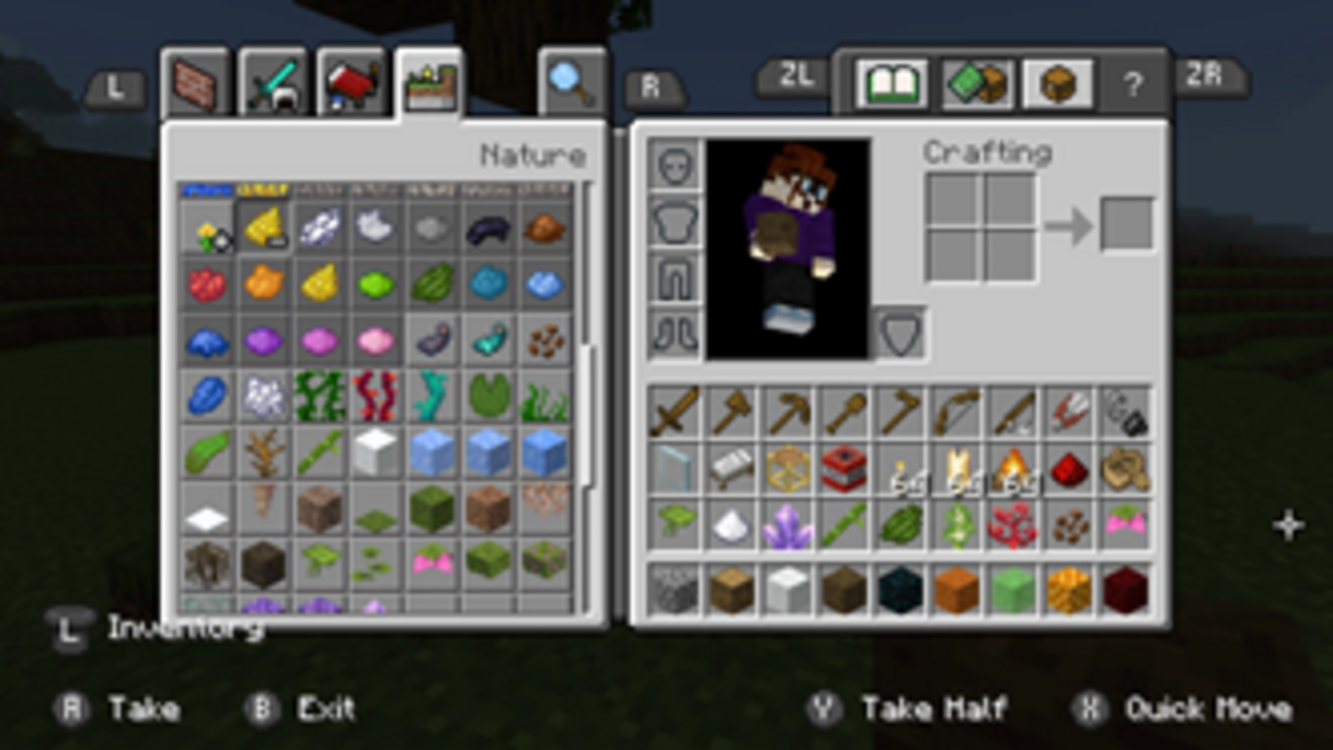 Visualização do inventário no Minecraft - Materiais naturais