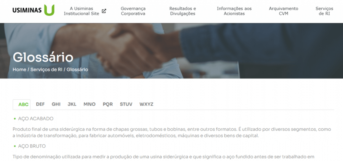 Glossário da Usiminas - Página inicial