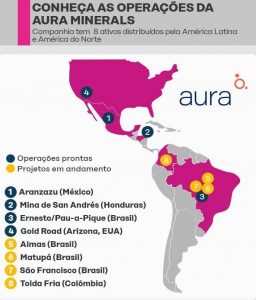 Aura Minerals operations in the Americas Source: Aura Minerals/Invest News. Aura Minerals operations in the Americas Source: Aura Minerals/Invest News.