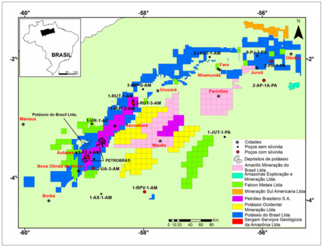 Location of areas with research applications and requests, as well as mining applications and concessions, requested from ANM. Source: CPRM, 2020. Location of areas with research applications and requests, as well as mining applications and concessions, requested from ANM. Source: CPRM, 2020.